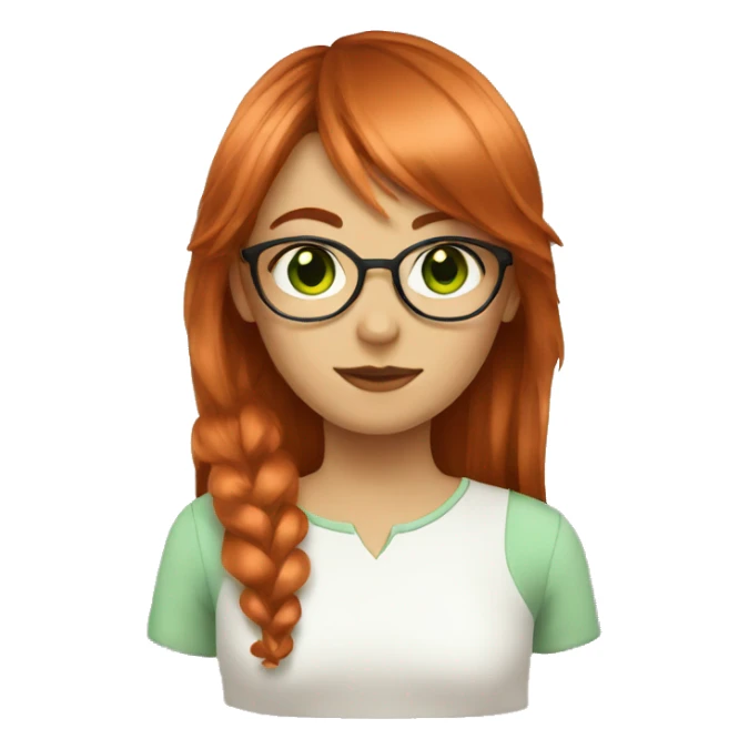 a girl with copper hair and green eyes with bang and glasses sticker