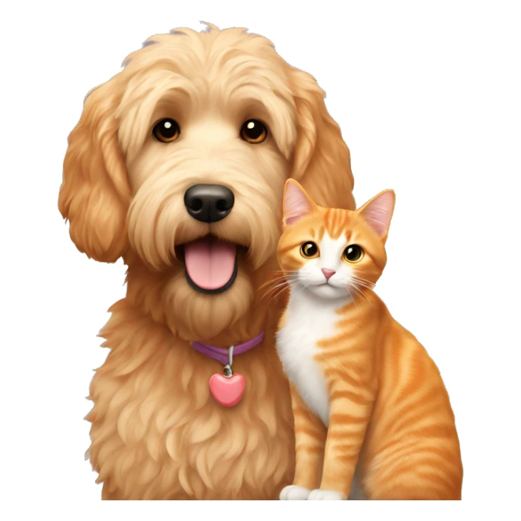 Golden doodle and an orange cat sticker