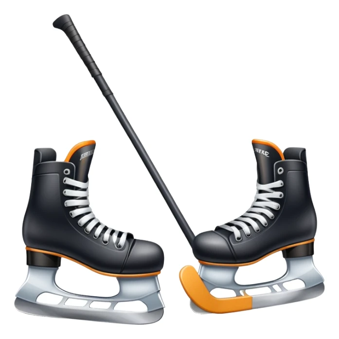 Please, make An icon featuring The background shows a packed stadium with cheering fans, bright arena lights, and an icy rink and close-up shots of key hockey equipment: a hockey stick, puck, and skates. Transparent background highlights the essentials of the game and the thrill of the sport. sticker