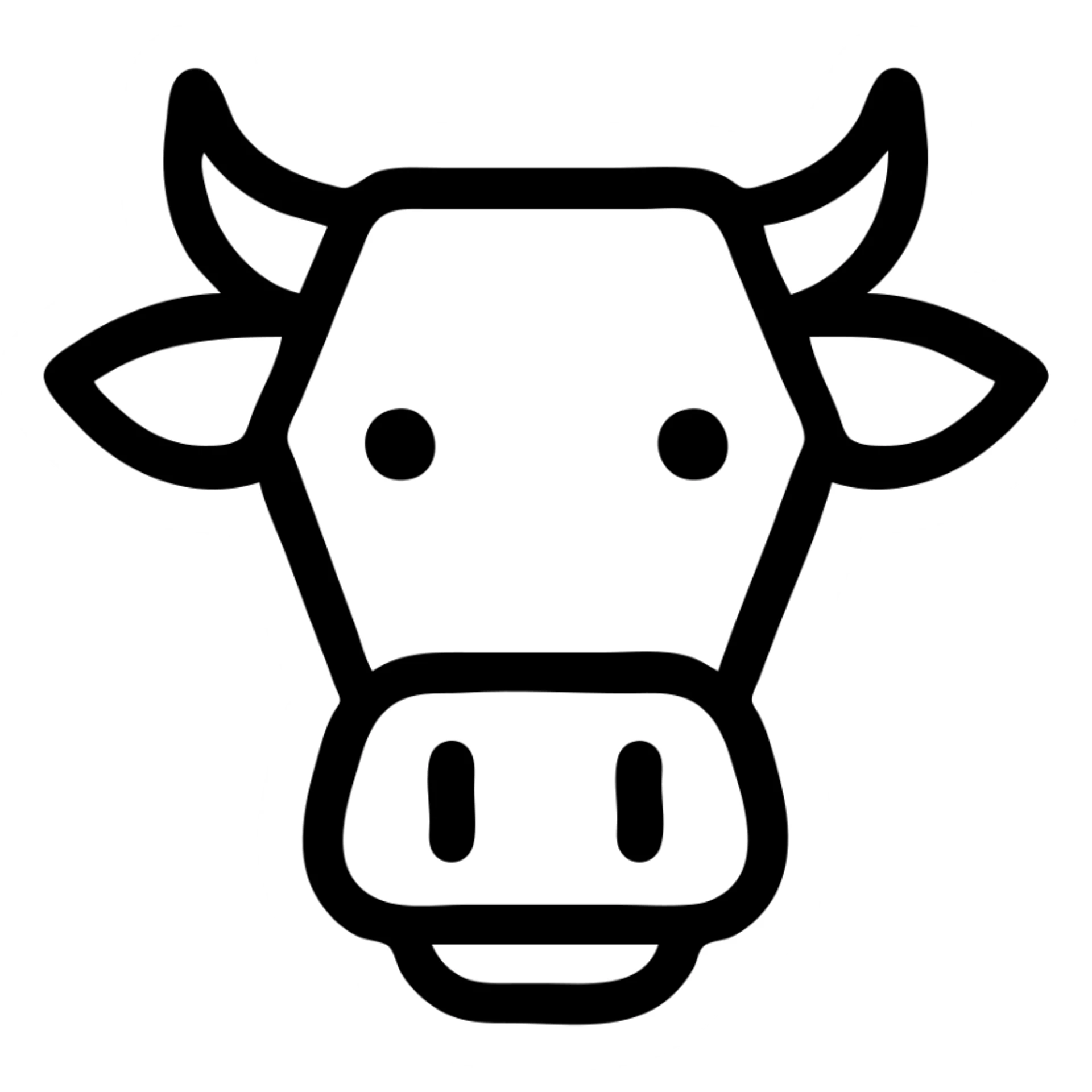 geometric cow icon, basic shapes, clear lines, stylized horns, modern icon style sticker
