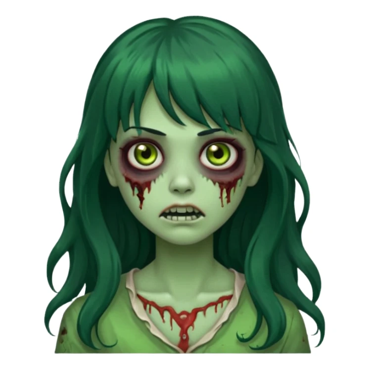 Zombie Green girl with long wavy black hair and bangs. sticker