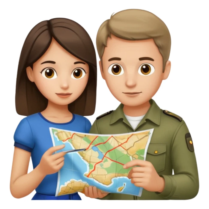 Russian man and elegant Spanish girl in cute outfits with a map planning  sticker