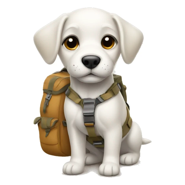 a cute puppy with a hiking bag sticker