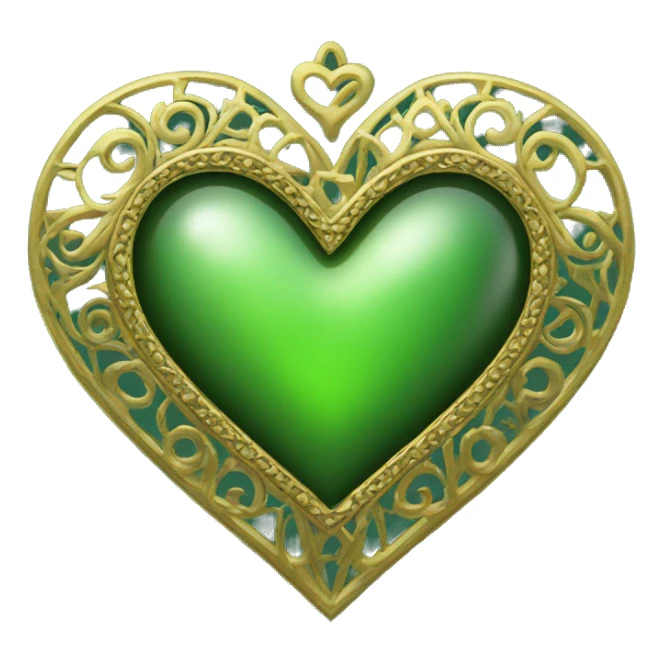 fancy gold filigree green heart sticker