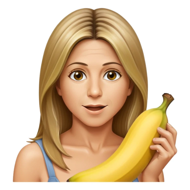 Jennifer Aniston with big bare breasts sucking on a banana sticker