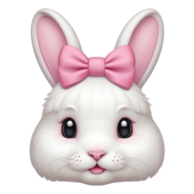 A white lop bunny head with a pink bow over its ear blushing. sticker
