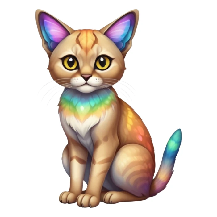 Dark rainbow-colored Colorful exotic iridescent tropical shiny Fantasy-Siamese-Bobcat-Caracal-Moth-Scottish-Fold-feline-Fakémon-feline-hybrid (full body) sticker