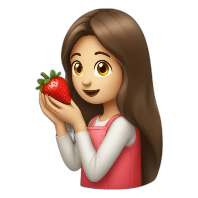 Long brown hair Girl eating strawberry sticker