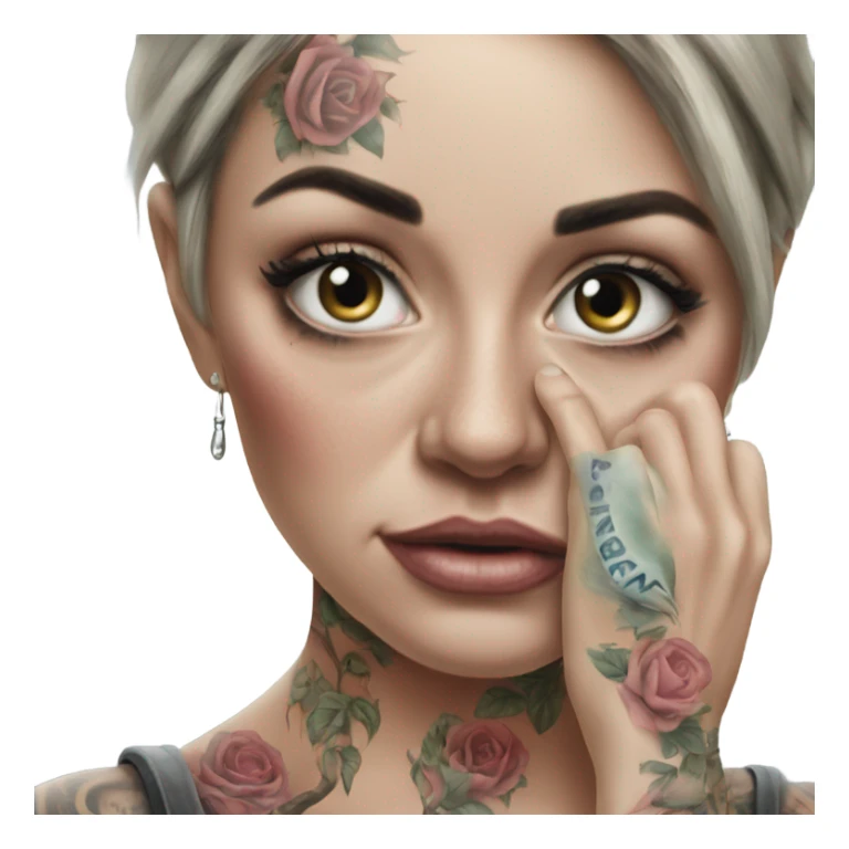 Hyper Realistic Beautiful tattooed woman crying holding a photo  sticker