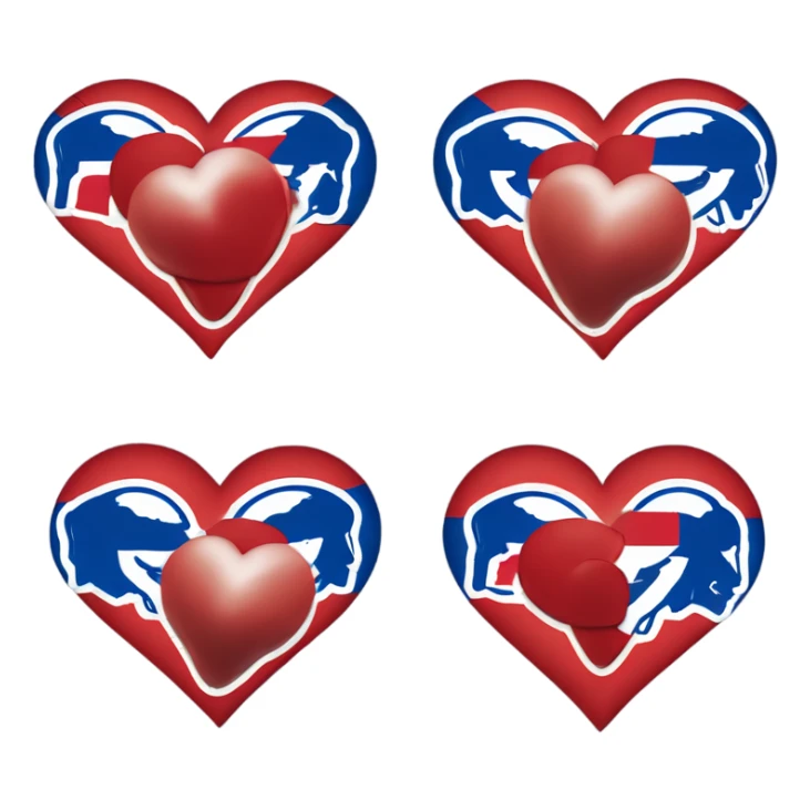 Heart emoji with 3 colors, blue border outside, red heart inside, smaller white heart inside of that, with the nfl Buffalo bills buffalo in the middle  sticker