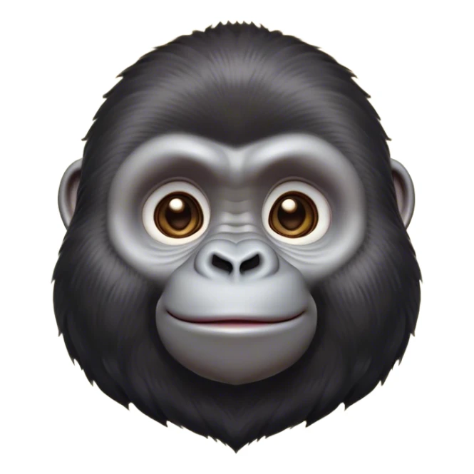 Cinematic Cute Gorilla Portrait Emoji, Head tilted playfully and inquisitively, with a robust, endearingly soft face accented by tender fur and round, sparkling eyes full of warmth, Simplified yet irresistibly adorable features, highly detailed, glowing with a warm, friendly jungle glow, high shine, affectionate and lively, stylized with a touch of whimsical charm, soft glowing outline, capturing the essence of a mischievous yet loving gorilla that feels like it could lumber out of the screen into your arms! sticker