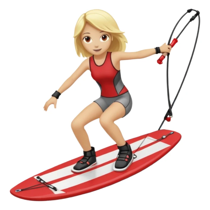 a blonde girl waleboarding on a red wakeboard  sticker