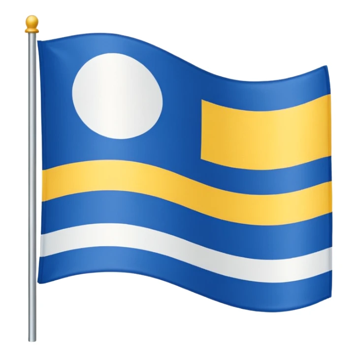 A flag with Blue on top than in the middle White and on the bottom yellow sticker
