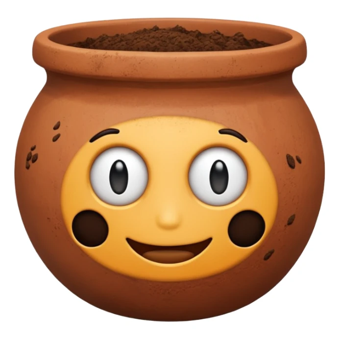 top down view of a round clay pot, emoji style sticker
