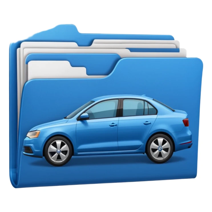 A **simple emoji-style icon** of a **blue multipocket folder**, clean and minimal, with **layered inner tabs**, subtle shading, and a **small blue Volkswagen Jetta car symbol** on the front. blue folder
 sticker