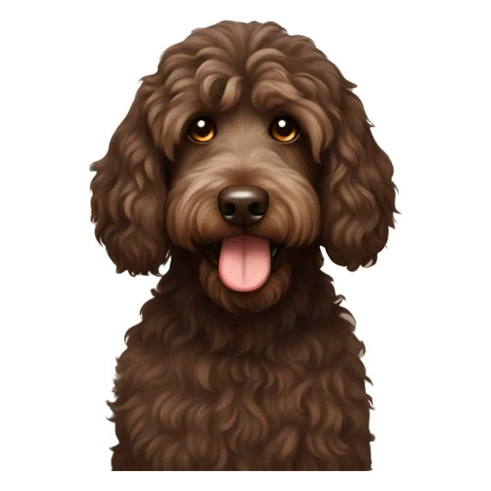 Dark brown Australian labradoodle with middle aged brown haired woman sticker