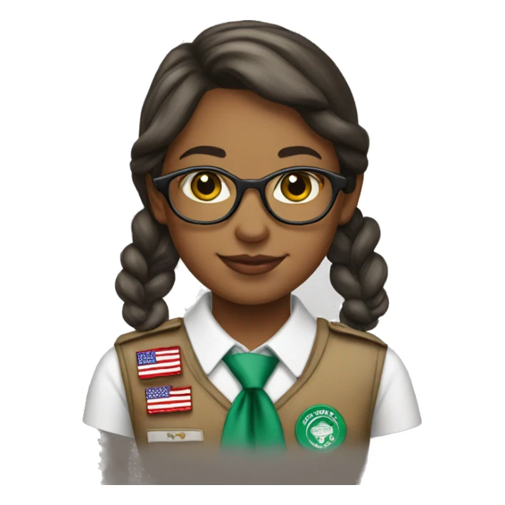 girl scout with badges and red white stripes tie sticker