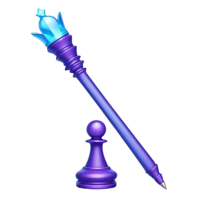 Create a small, visually appealing icon of a magic wand (chess wand style) to represent creativity and artistic design. Use a clean, modern look with glowing accents in purple and blue shades.
 sticker
