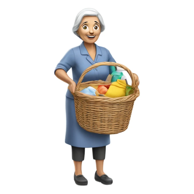 3d hyper realistic senior woman carrying washing basket  sticker