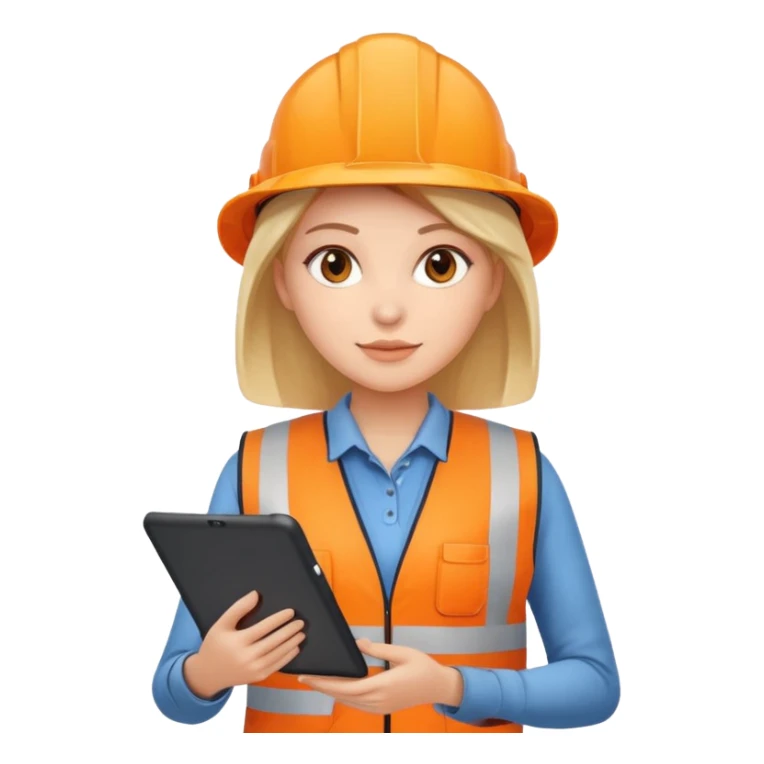 worker woman wearing orange west holding a tablet sticker