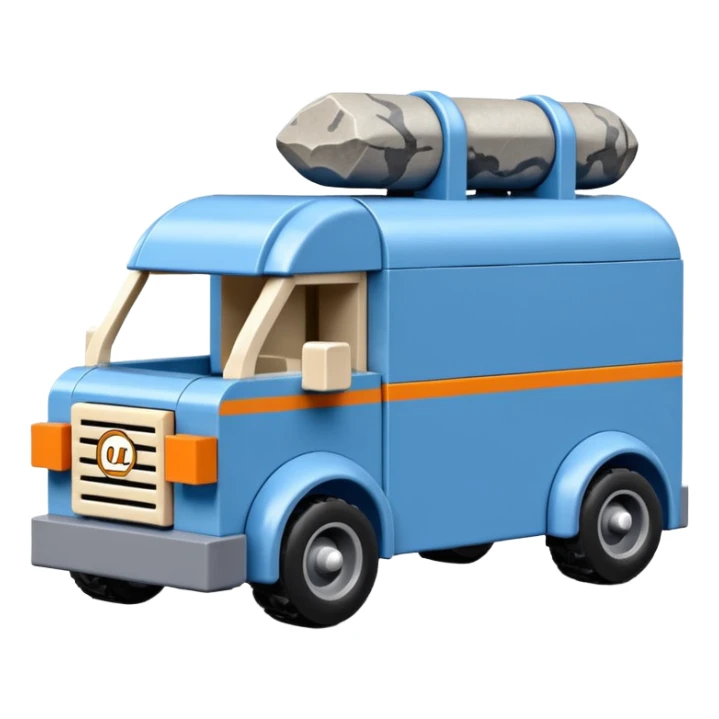  Prehistoric-style Lego blue tall rocky Flintstones mover’s van with rocky tires  sticker