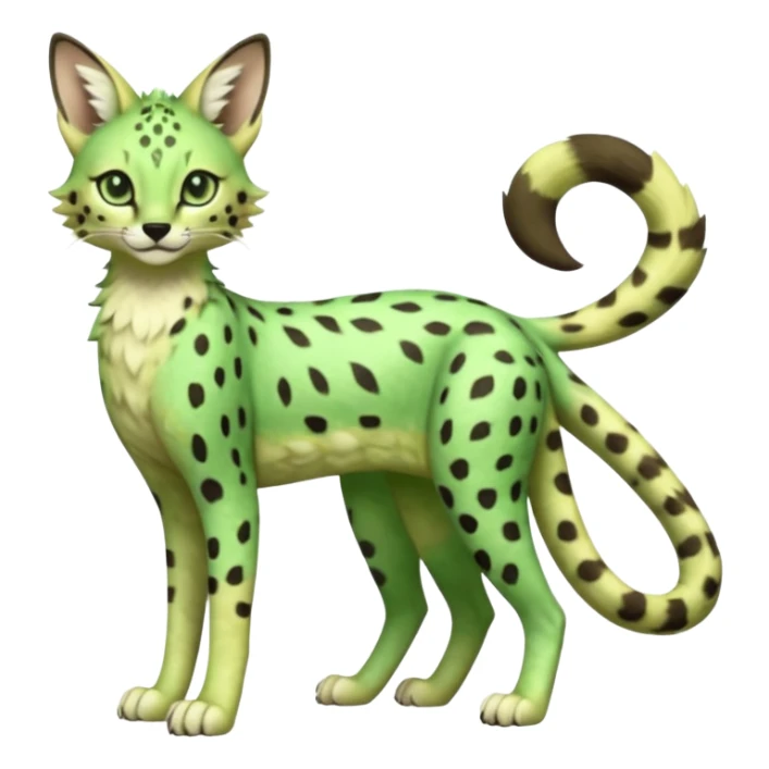 Epic complex detailed emerald-green pastel-lime-green dark-brown beige pastel realistic aesthetic-scenic-Fakémon-Sprigatito-Floragato-Meowscarada-Trico-Sergal-Serval-Vernid-creature (full body) sticker