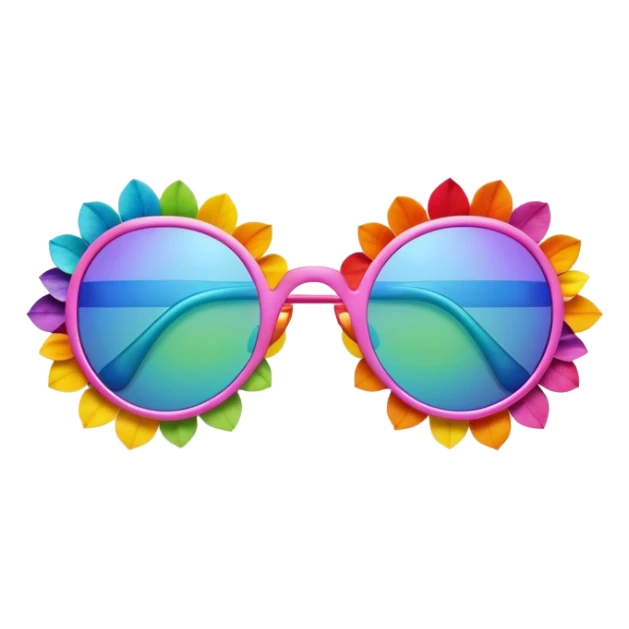 3D, psychedelic colored sunglasses made out of hippie style flower petals sticker