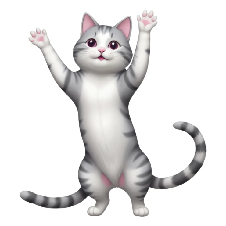 grey and white cat doing a big long stretch reaching up into the air sticker