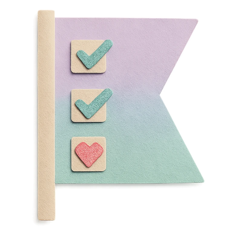soft pastel kawaii checklist flag in soft pastel gradient with a heart accent sticker