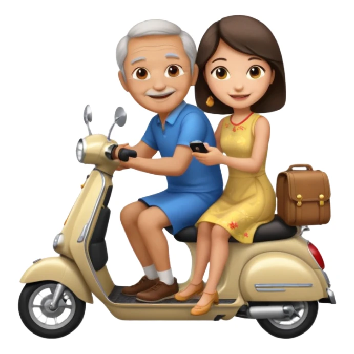 generate iphone emoji old guy italian and chinese girl into the scooter sticker