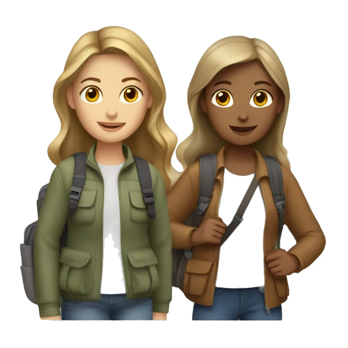 three girls (one brownhaired, two dark blonde) with travel backpacks sticker