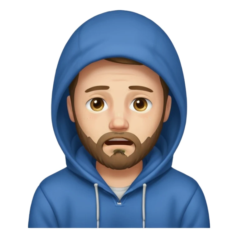 25 age beard man wearing hoodies and crying face sticker