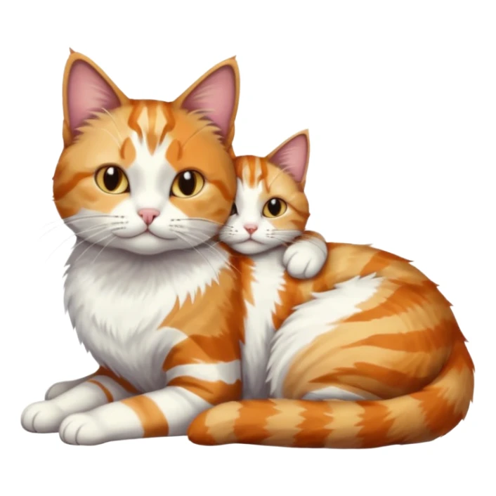 full body colourful light patched calico + white tabby cat cuddling a large grey and white cat  sticker