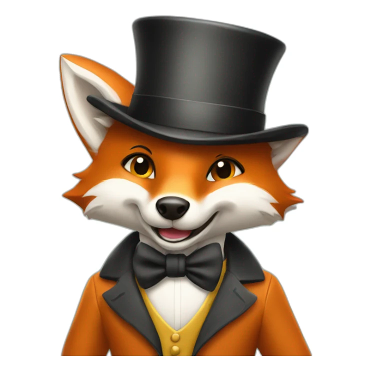 A happy fox with a tophat doing showbiz sticker