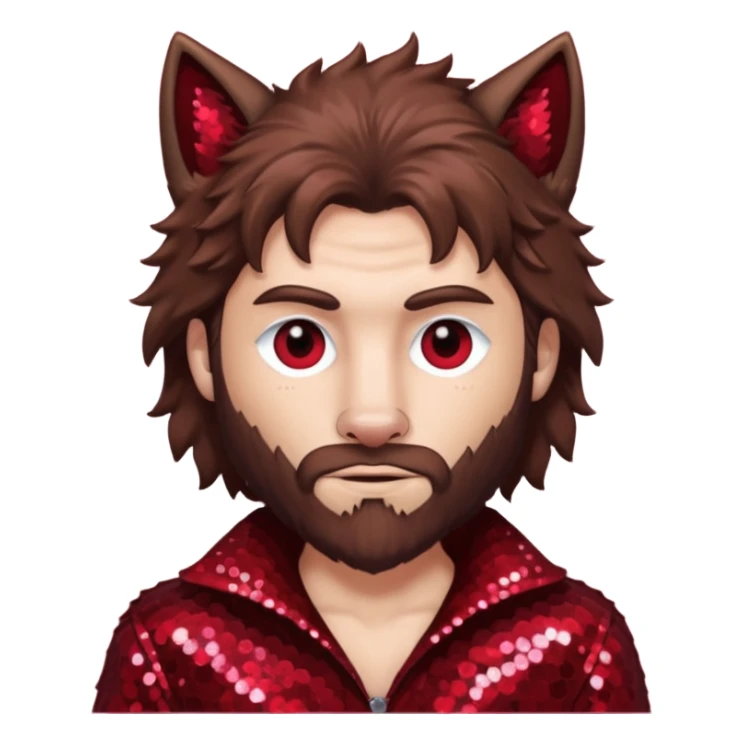 The Wolf Man with brown hair & fur dark red sequin outfit sticker