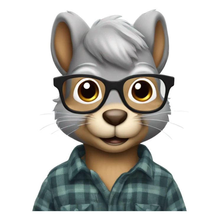 Squirrel with glasses and flannel shirt grey hair sticker