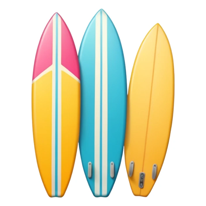 surfboard icon, tropical surfboard, glossy texture, bright colors, cute mobile game icon style, 3D cartoon, soft shadows, clean background, no text, no watermark sticker