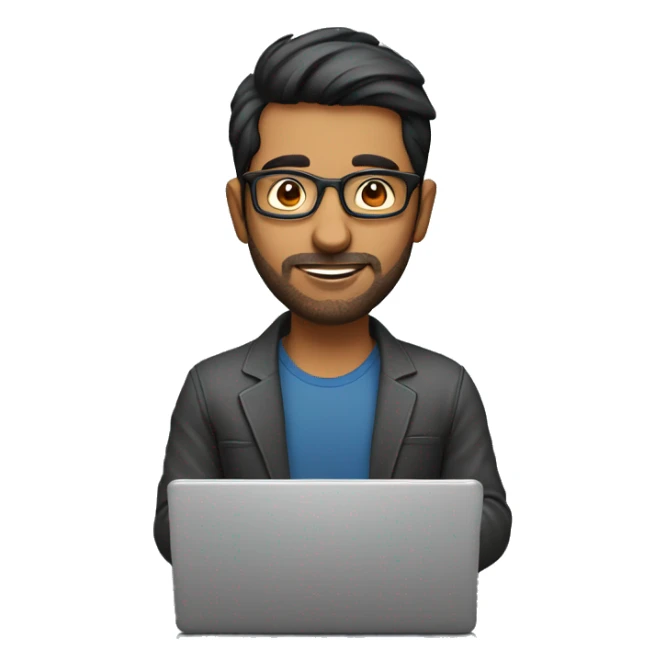 indian guy with a rounded glasses and Light stubble or a short beard working on a laptop sticker