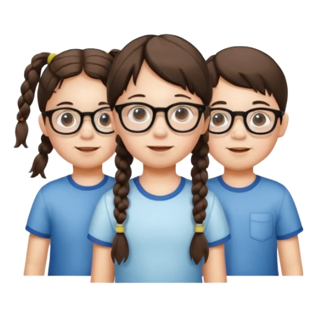 Triplets, one girl, two boys with glasses, young children sticker