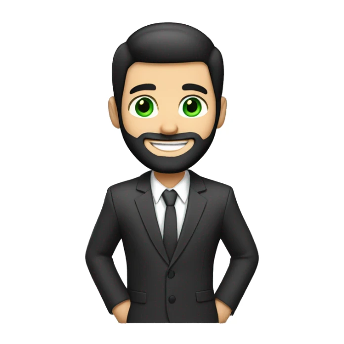 Finance white guy, green eyes, suit, beard like 3 days, big smile. crewcut black hair sticker