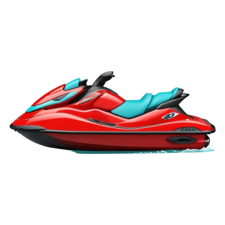 jet ski (red black and white all in the same amount. maybe a red a bit more dominant) on the sea. show the sea under the jet ski - blue with turquoise. no sky - white background instead. DO NOT REMOVE THE SEA AND THE WHITE WHEN FINALIZING!  NO ONE IS ON THE JET SKI  sticker