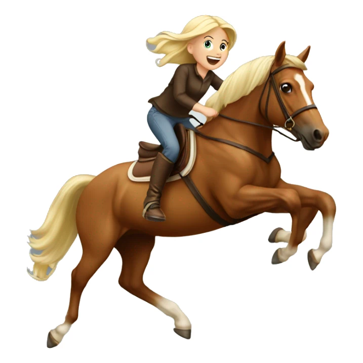 blond girl jumping with brown horse sticker
