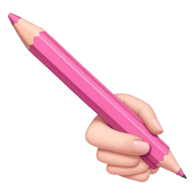 The hand writes with a pink pencil sticker