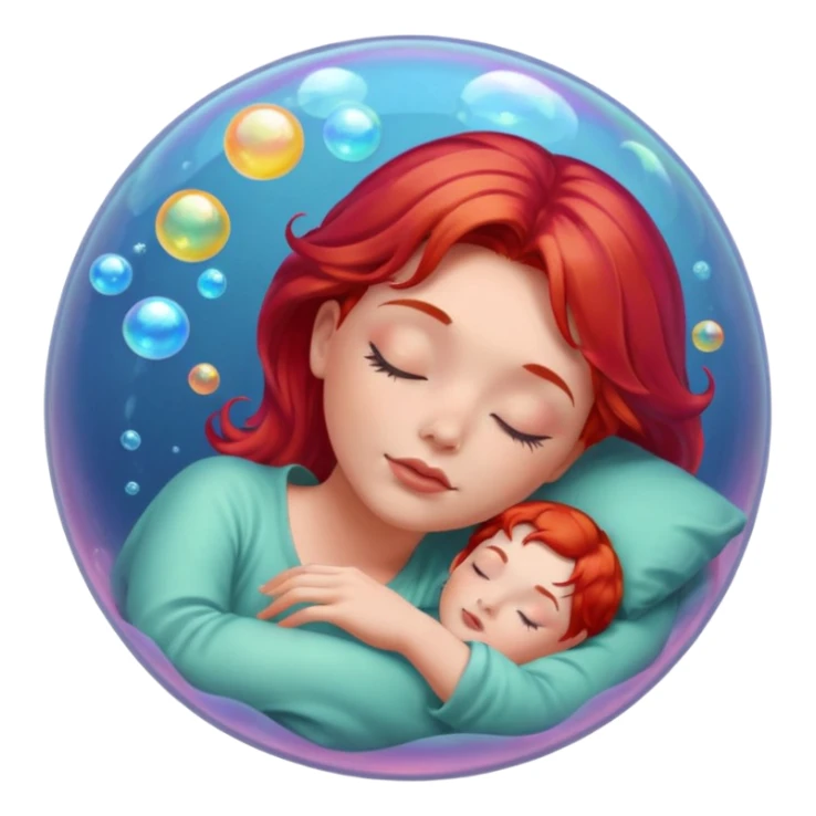 soap bubble with sleeing woman inside red hair sticker