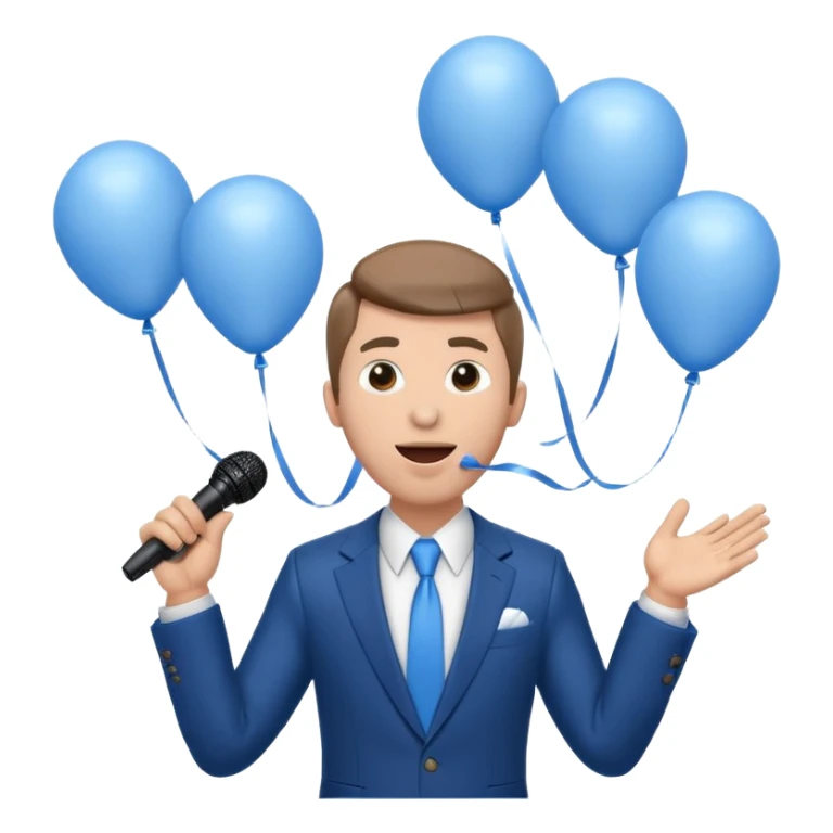 Stud singing 1,2,3 release em with white and blue balloons flying overhead emoji like with mic in hand  sticker