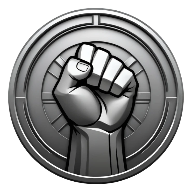 Round emblem symbolizing martial arts with a bold fist facing forward in the center. The fist is surrounded by dynamic lines representing movement and power. The design conveys strength, focus, and precision, with a minimalist background emphasizing the combat spirit. Transparent background. sticker