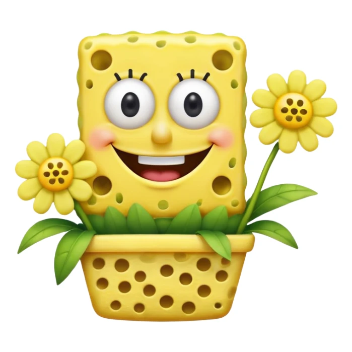 spongebob with a flower picquet in his hand with a big smile  sticker