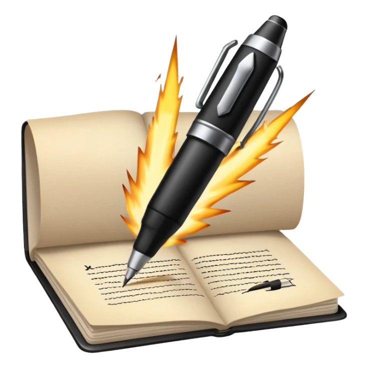 pen writing on a page with a glowing spark sticker