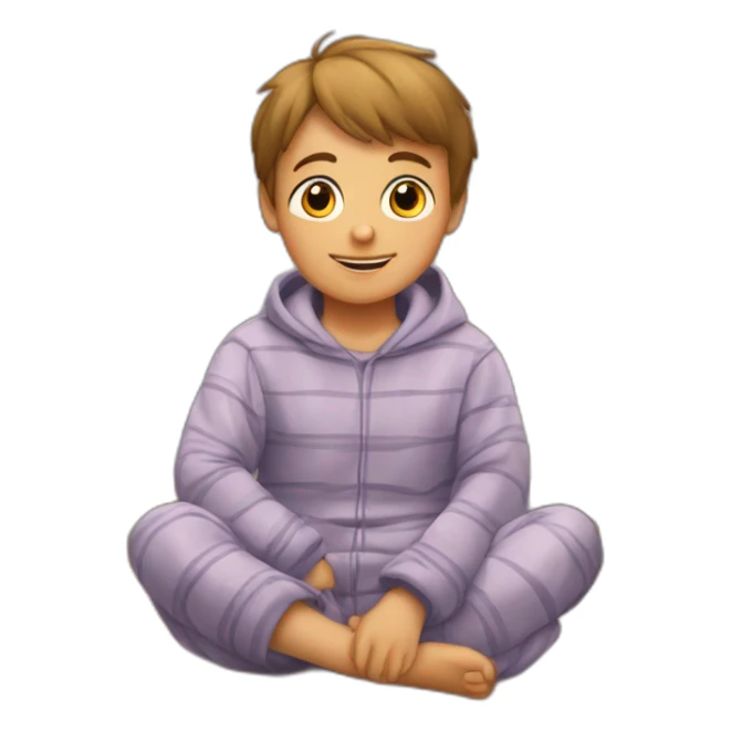 boy in pyjama sitting in front of fireplace sticker