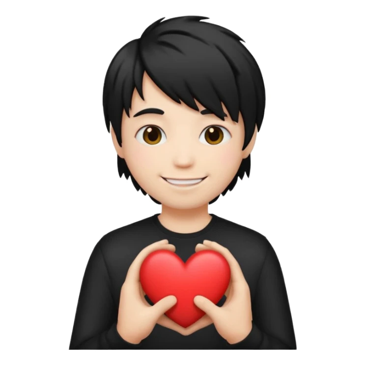 emoji face with emo hair holding a heart and hes so happy sticker